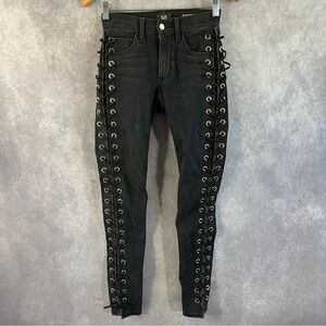 Rare MADE GOLD Skinny Jeans Womens 23 Black Betty Low Rise Side Lace Up Y2K